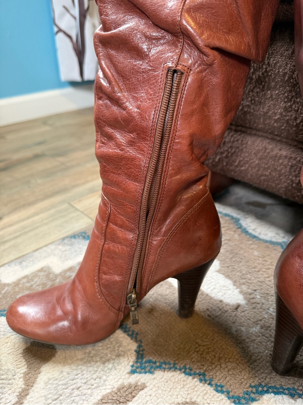 Women's Guess Leather Knee-High Slouch Boots in Chestnut - Picture 6 of 6